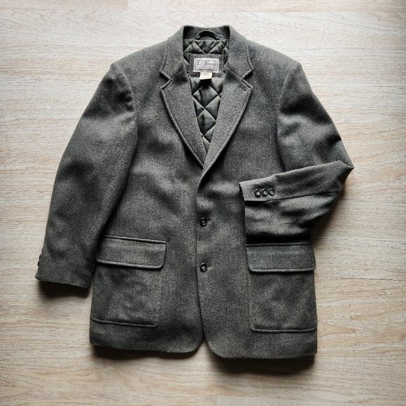 L.L.Bean Tweed Herringbone Wool Quilted-Thinsulated Sport Coat Brown Green - Picture 2 of 13
